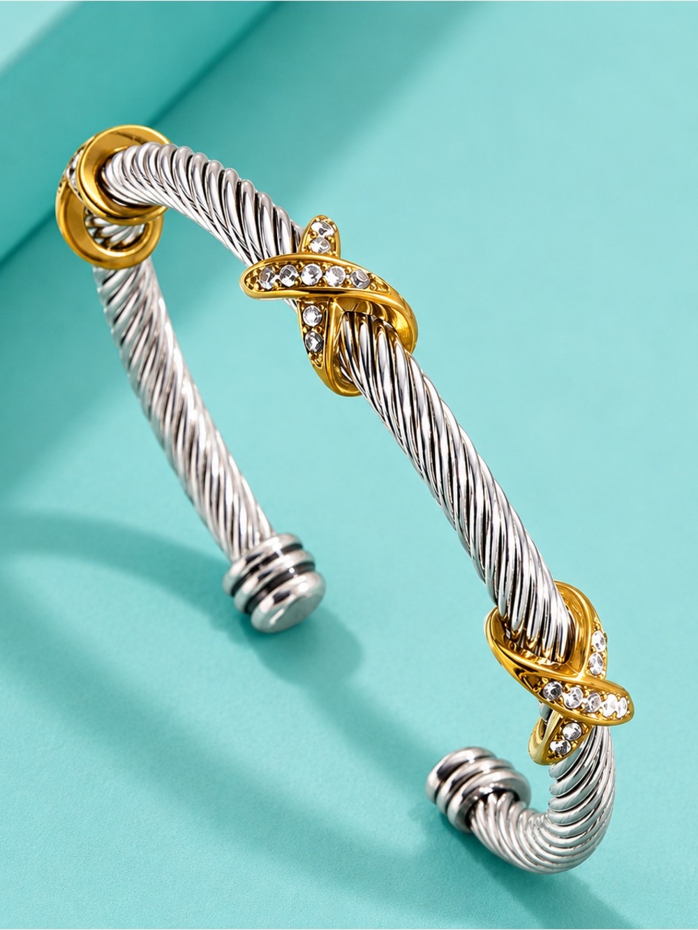 Classic Two-Tone Twisted Cable Bangle Bracelet